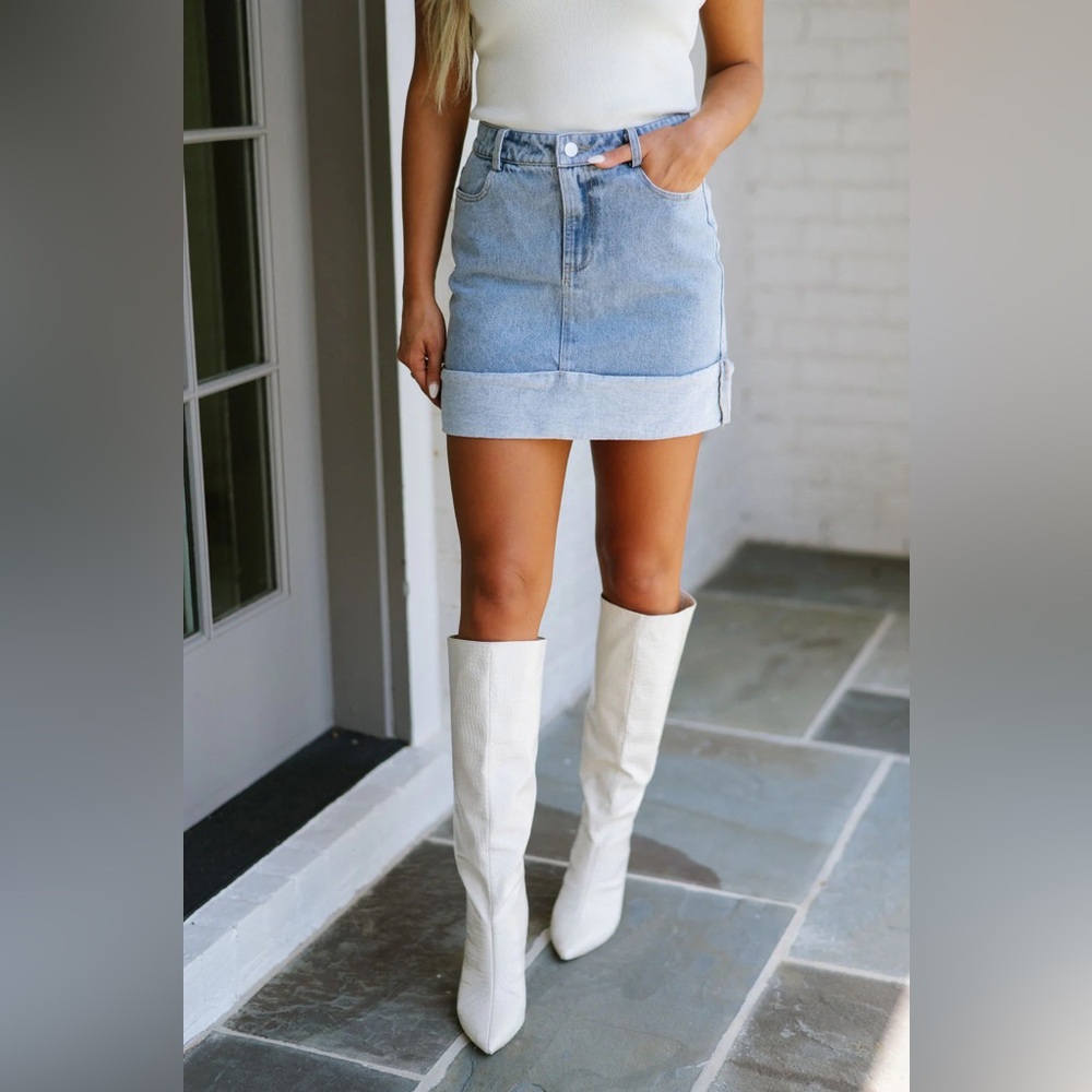 High Waisted Cuffed Mini Skirt